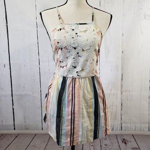 Xhilaration Striped Floral Lace Tank Top